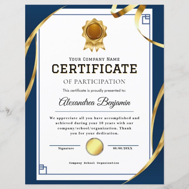 Papier Certificat d'appréciation (Devant)