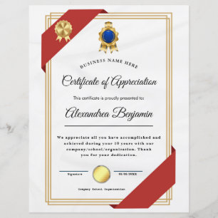 Papier Certificat d'appréciation