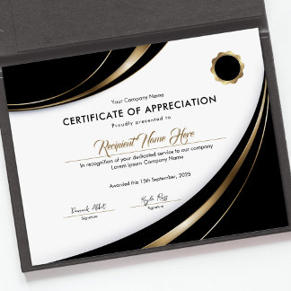 Papier Certificat d'appréciation