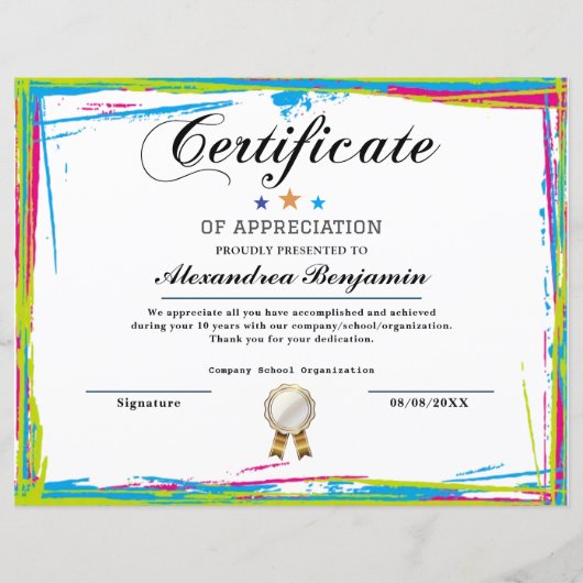 Papier Certificat d'appréciation (Devant)