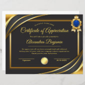 Papier Certificat d'appréciation (Devant / Derrière)