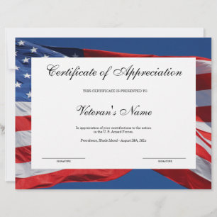 Papier Certificat d'appréciation de l'ancien combattant