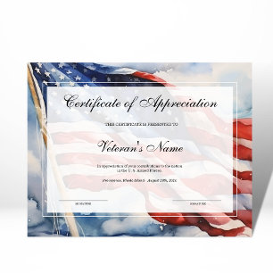 Papier Certificat d'appréciation de l'ancien combattant