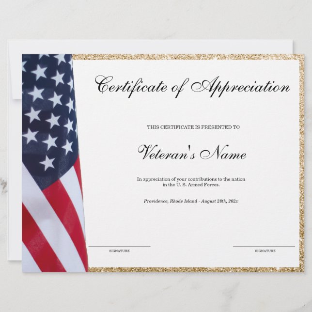 Papier Certificat d'appréciation de l'ancien combattant (Devant)