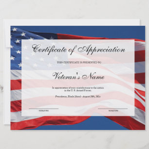 Papier Certificat d'appréciation de l'ancien combattant