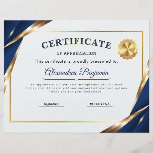 Papier Certificat d'appréciation élégant (Devant)