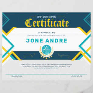 Papier Certificat D'Appréciation Imprimable