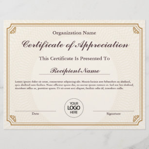 Papier Certificat d'appréciation Prix personnalisable