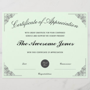 Papier Certificat d'appréciation vert avec logo personnal