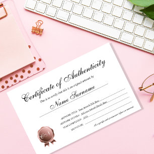 Papier Certificat d'authenticité