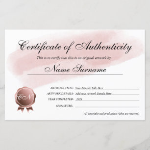 Papier Certificat d'authenticité