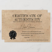 Papier Certificat d'authenticité simple fait main (Devant / Derrière)