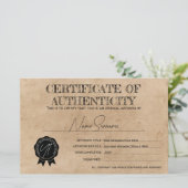 Papier Certificat d'authenticité simple fait main (Debout devant)
