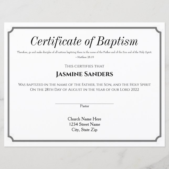 Papier Certificat de baptême (Devant)