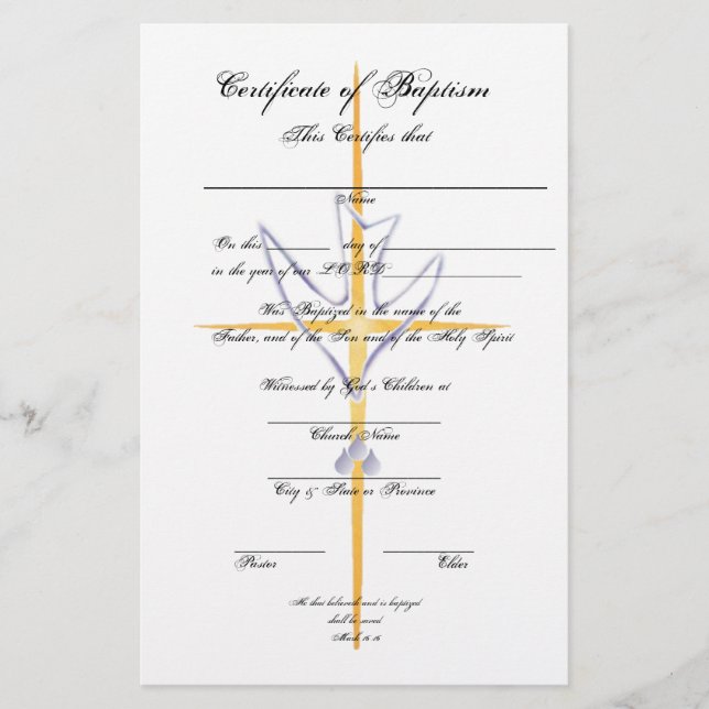 Papier Certificat de baptême-adulte (Devant)