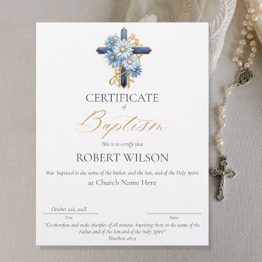 Papier Certificat de baptême, certificat de baptême