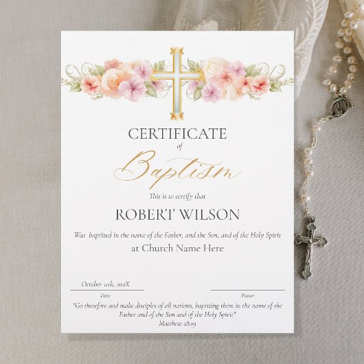Papier Certificat de baptême, certificat de baptême