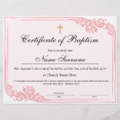 Papier Certificat de baptême, Dédication pour bébés (Devant)