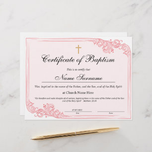 Papier Certificat de baptême, Dédication pour bébés