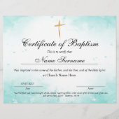 Papier Certificat de baptême, Dédication pour bébés (Devant)