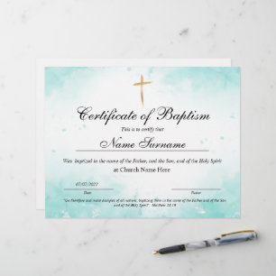 Papier Certificat de baptême, Dédication pour bébés