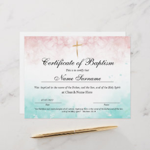 Papier Certificat de baptême, Dédication pour bébés