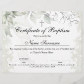 Papier Certificat de baptême, Dédication pour bébés (Devant)