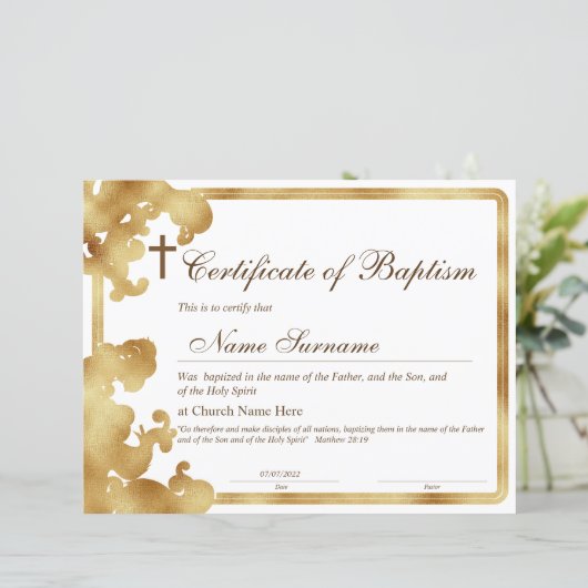Papier Certificat de baptême, Dédication pour bébés (Debout devant)