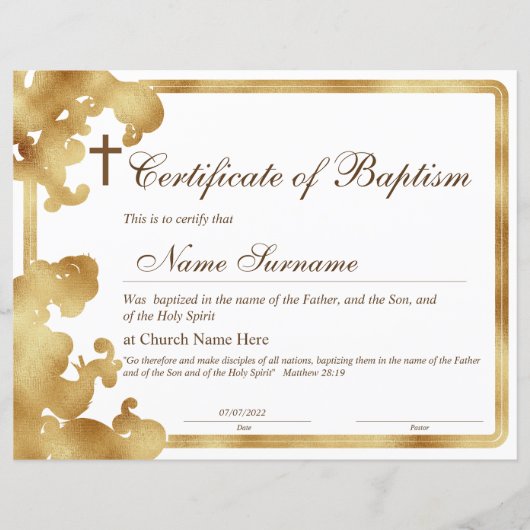 Papier Certificat de baptême, Dédication pour bébés (Devant)