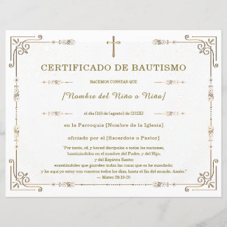 Papier Certificat de Baptême Élégant