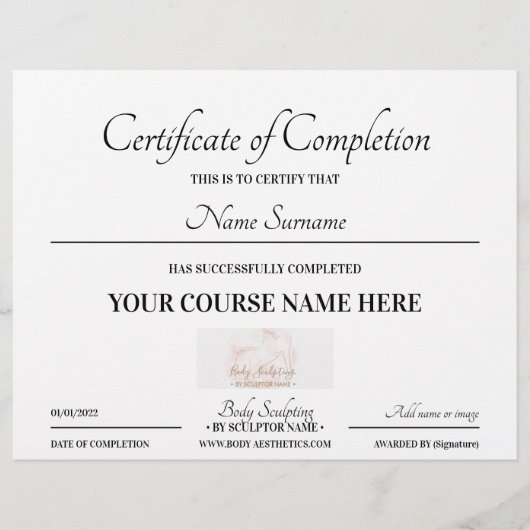 Papier Certificat de base en ligne de fin de cours (Devant)