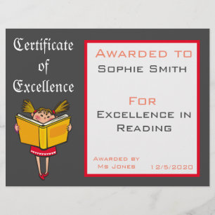 Papier Certificat de bourse de lecture Fournitures d'ense