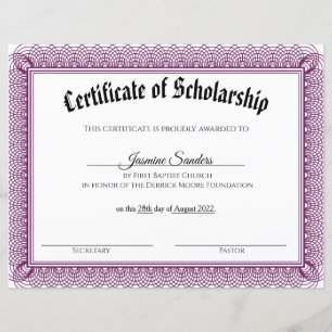 Papier Certificat de bourse d'études frontalière Purple S