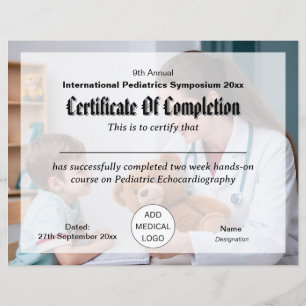 Papier Certificat de conférence de pédiatrie de médecin d