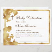 Papier Certificat de dédicace pour bébé en or, Baptême (Devant / Derrière)