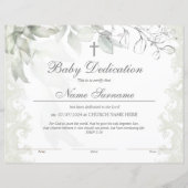 Papier Certificat de dédicace pour bébé vert, Baptême (Devant)