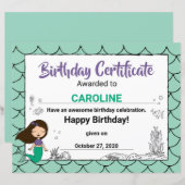 Papier Certificat de fête de créature marine, Sirène blan (Devant / Derrière)