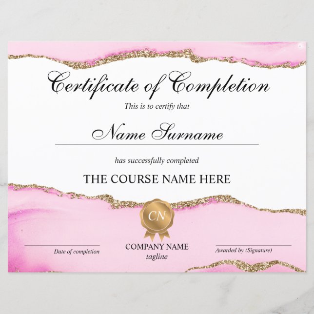 Papier Certificat de fin de cours (Devant)