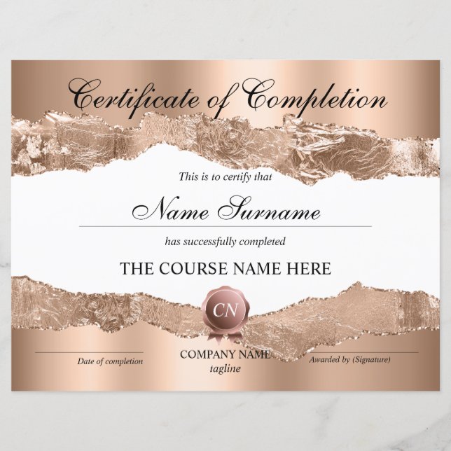 Papier Certificat de fin de cours (Devant)