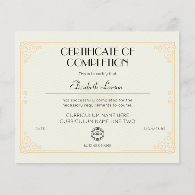 Papier Certificat de fin de cours (Devant)