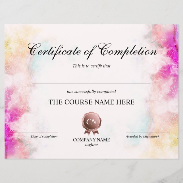 Papier Certificat de fin de cours (Devant)