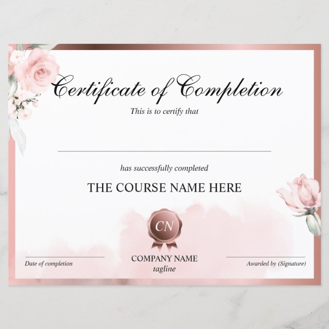 Papier Certificat de fin de cours (Devant)