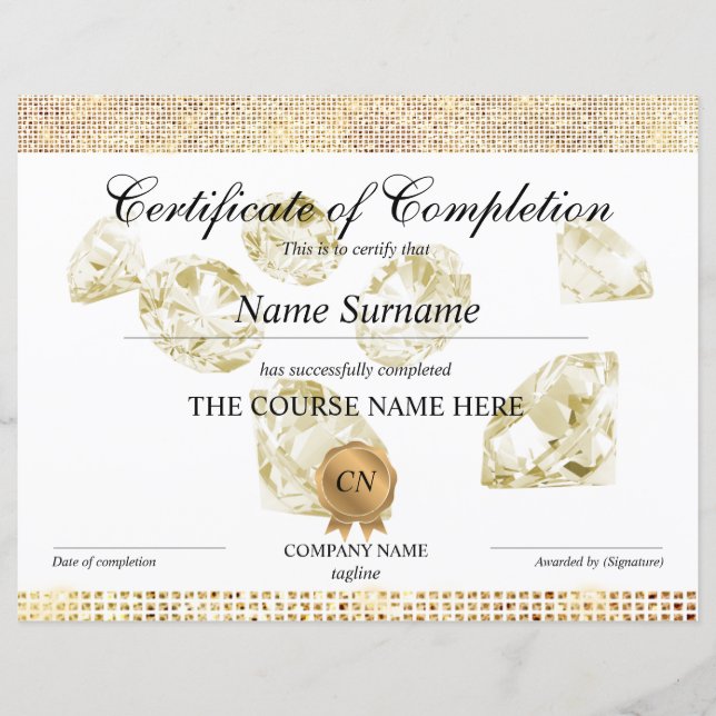 Papier Certificat de fin de cours (Devant)