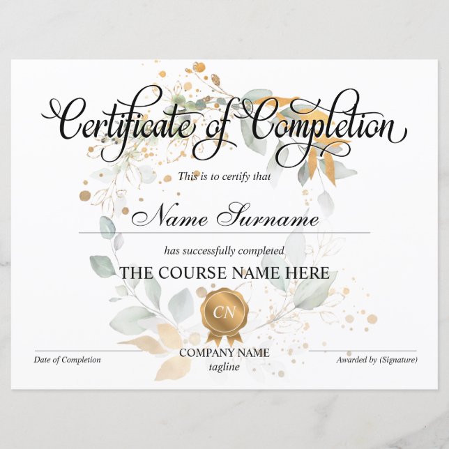 Papier Certificat de fin de cours (Devant)