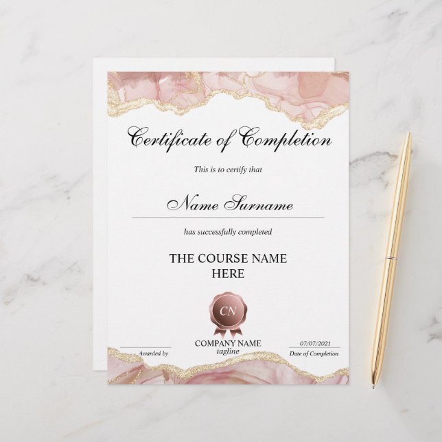 Papier Certificat de fin de cours (Devant/Arrière en situation)