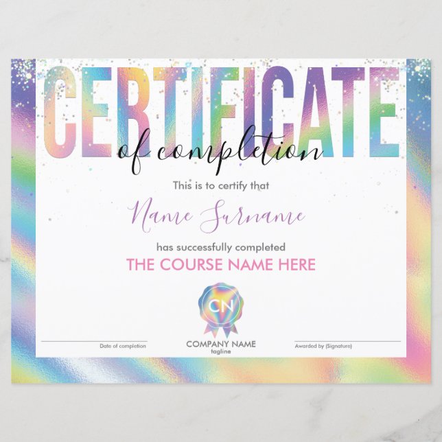 Papier Certificat de fin de cours (Devant)