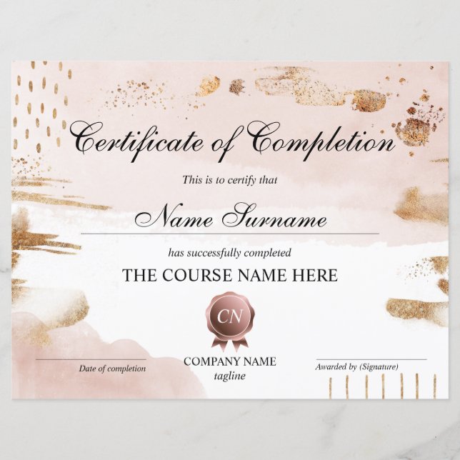 Papier Certificat de fin de cours (Devant)