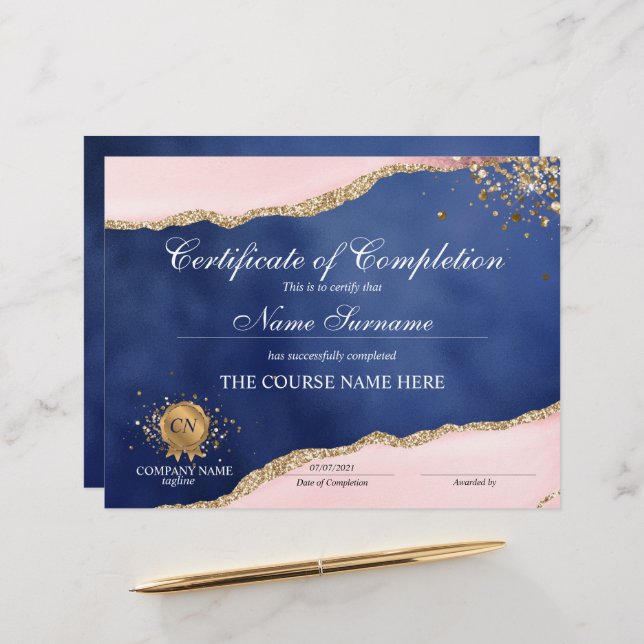 Papier Certificat de fin de cours (Devant/Arrière en situation)