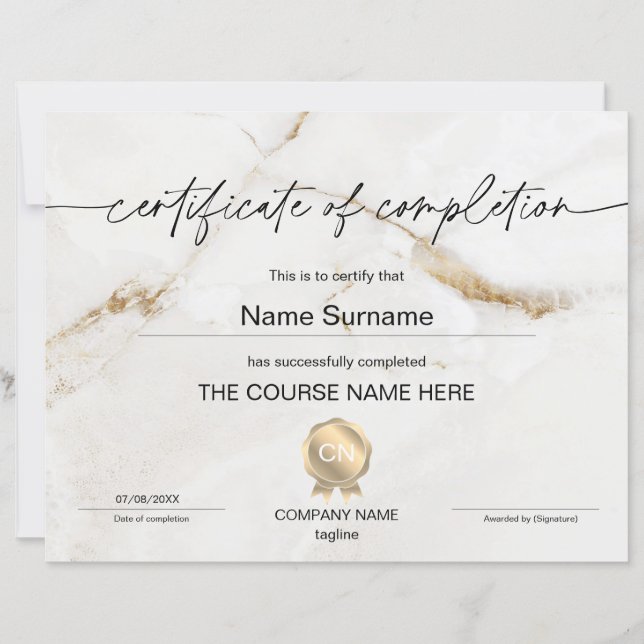 Papier Certificat de fin de cours (Devant)