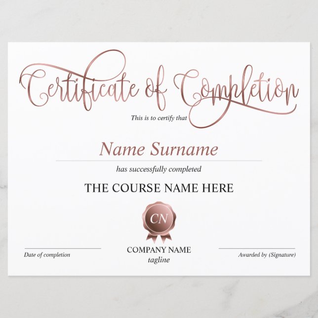 Papier Certificat de fin de cours (Devant)